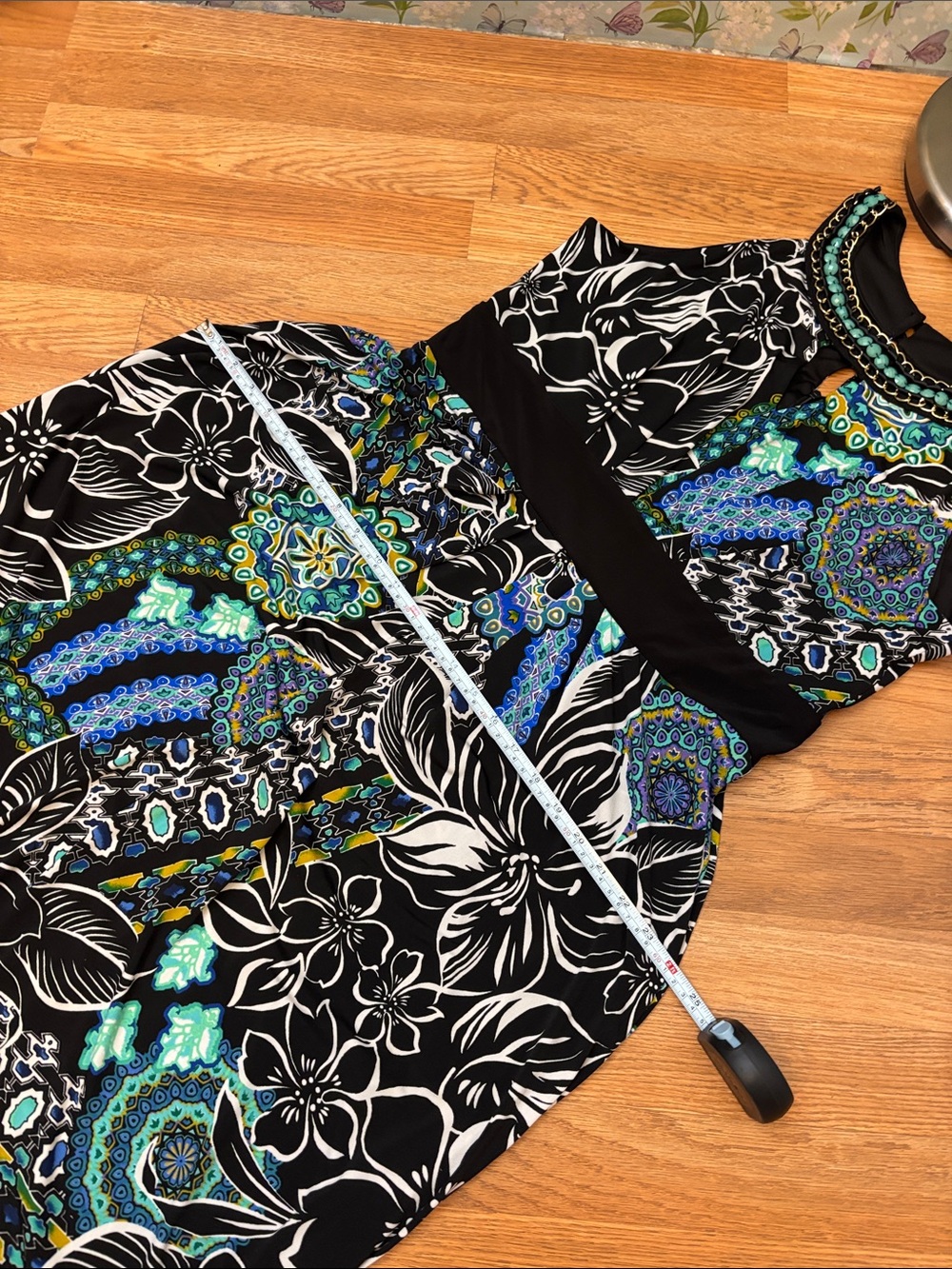 RN Studio By Ronnie Nicole embellished beaded black and teal floral maxi Size 14 - Picture 15 of 17